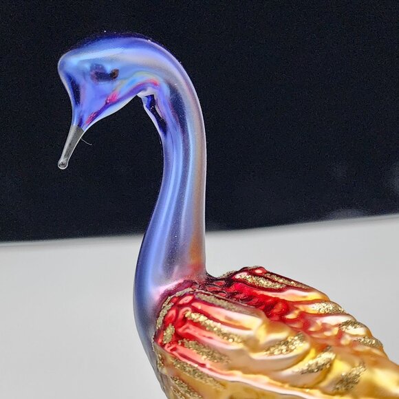 Vintage German Glass Swan Ornament Clip On Gold & Iridescent Germany Christmas - Picture 3 of 9